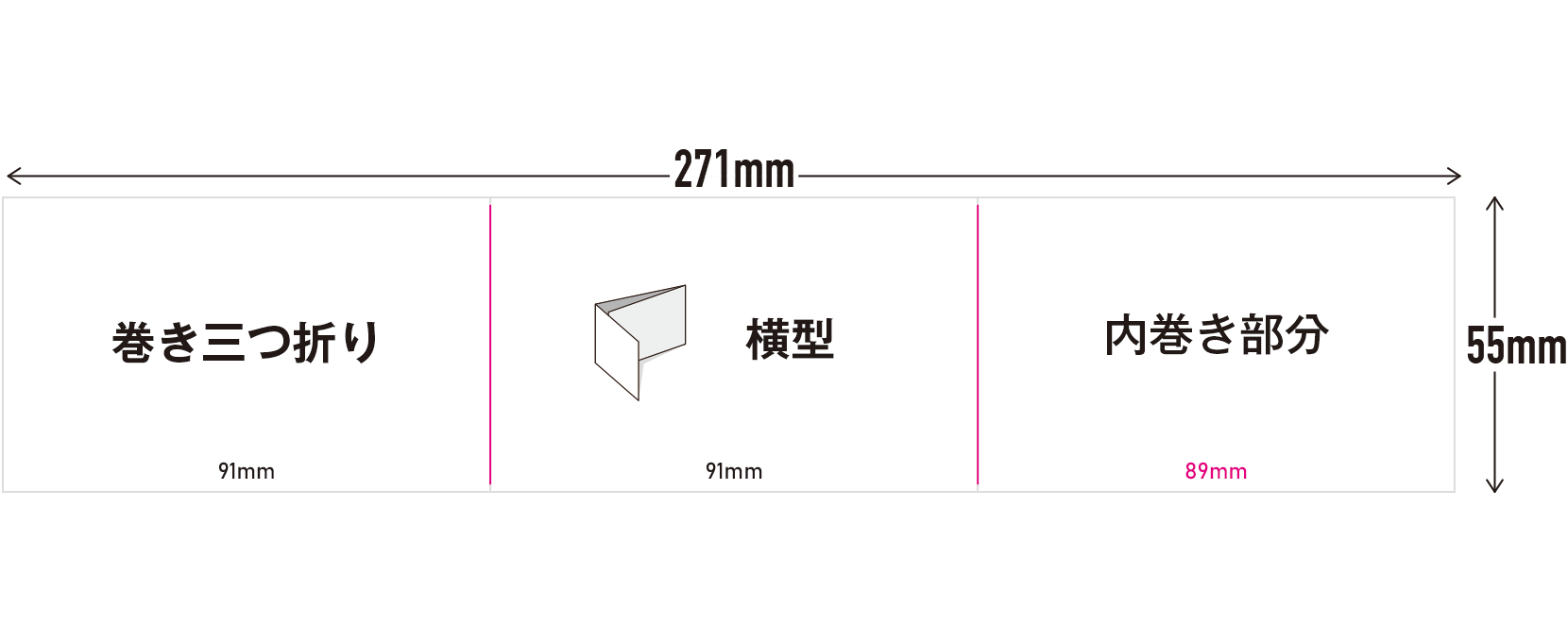3つ折り 横型サイズ（271×55mm）